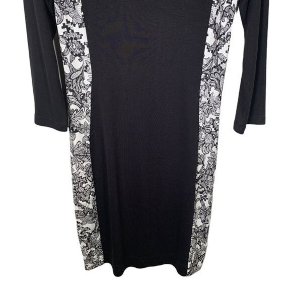H&M Black White Colorblock Floral Sheath Dress M Workwear Fall - Picture 4 of 10